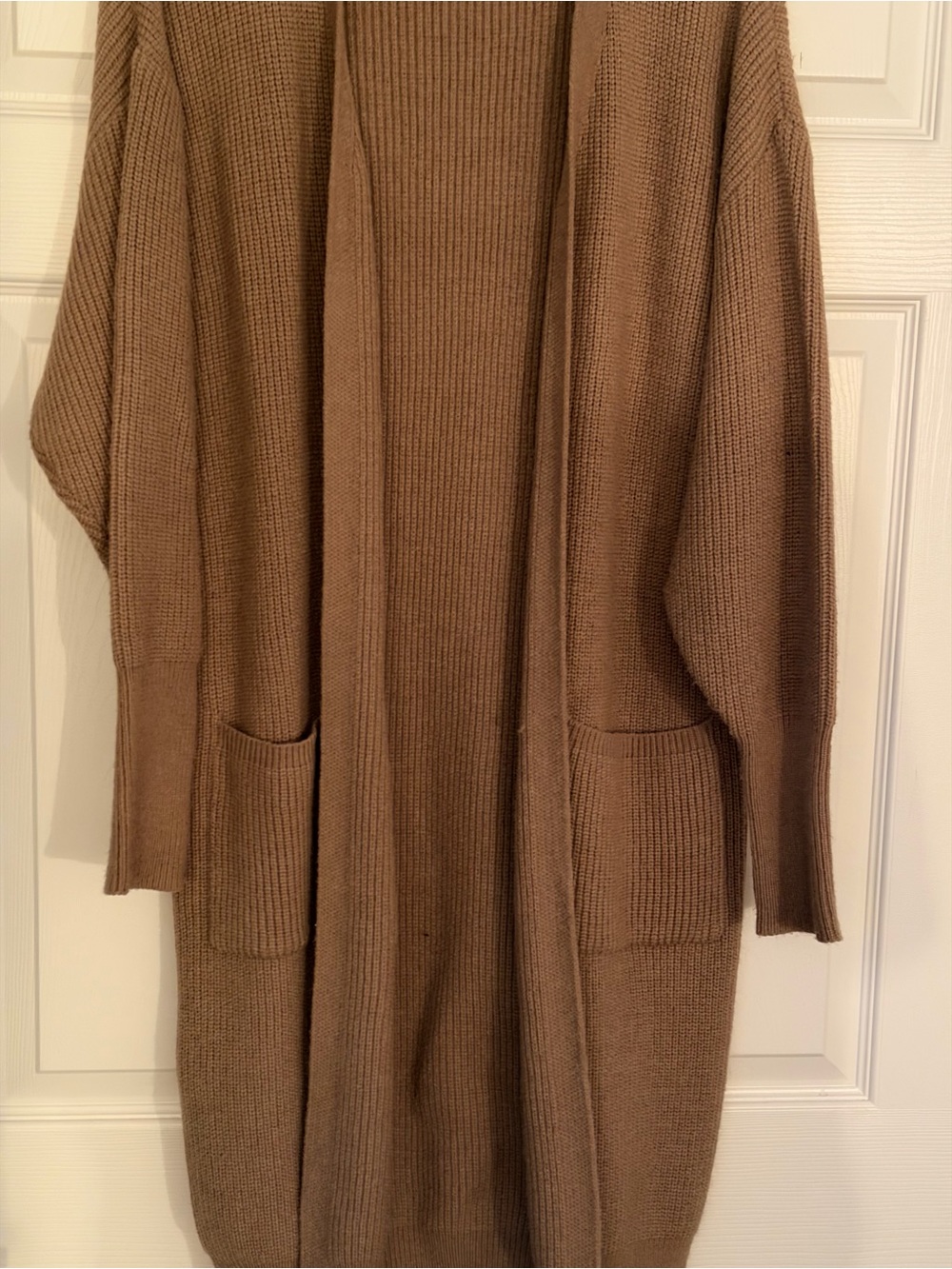 Blueivy Brown Open-Front Ribbed Long Cardigan with Pockets, Excellent Condition